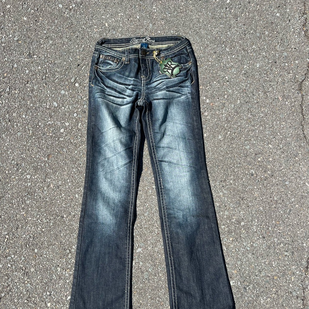 Blue Flare Wide Leg Jeans with Vintage Fading